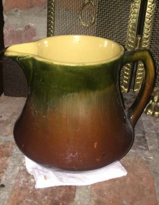 Antique Vintage Roseville Yellow Ware Pitcher Ceramic Stoneware Blended Colors