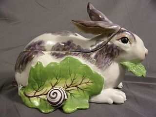 Antique Faience French Majolica Pate Figural Tureen Terrine Rabbit 9.  25 "