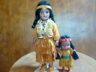 2 Vintage Native American Indian Dolls (woman With Papoose And Small Girl Child)
