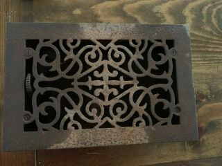 Antique Victorian Cast Iron Floor Heat Grate Register With Frame And Louvers Vg