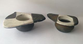 2 Vintage Japanese Raku Art Pottery Signed