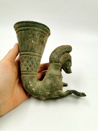 Greek Archaic Ca.  1000bc Period Bronze Rhyton W/ Ram - Ritual Drinking Cup R645