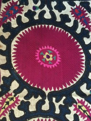 Istalifi: Archaic Antique Uzbek Tashkent Silk Embroidered Suzani Frag.  C.  1900