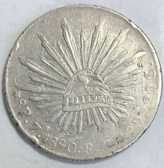 Mexico 8 Reales Zs 1890 F.  Z.  Zacatecas Antique Silver Coin