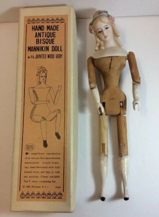 Vintage Shackman Japan Hand Made Antique Bisque Mannikin Doll With Juinted Body