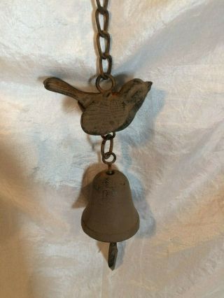 Antique Vintage Cast Iron Bird Wind Bell Chime W Orig Chain Hook Rusty Patina