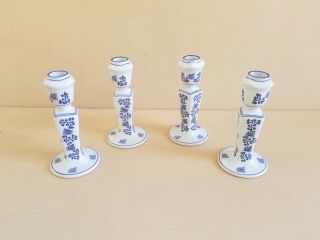 6 " Vintage Cobalt Blue And White Porcelain Candlestick Candle Holders Set Of 4