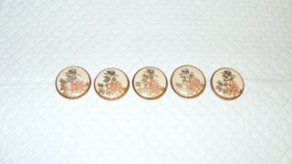 Antique Set Of 5 Hand Made Japanese Satsuma Pottery Buttons,  Signed,