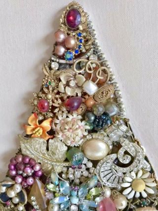 Vtg Folk Tramp Art Antique Jewelry Earrings Pins Xmas Tree Wall Plaque Sculpture