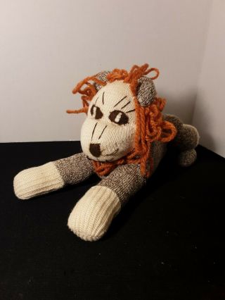 Vintage Sock Monkey Lion Handmade Stuffed Animal Folk Art