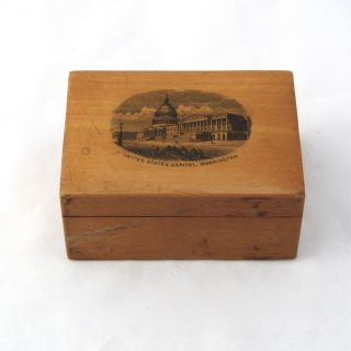 Antique Mauchline Ware Treen Trinket Box United States Capitol Washington Dc