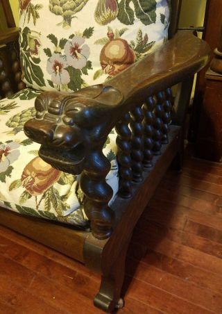Antique oak lion head morris chair 2