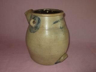 Antique 19th C Stoneware Decorated W Roberts Binghamton Ny Batter Pail Crock 9 "