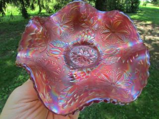 Fenton WATER LILY ANTIQUE CARNIVAL ART GLASS FTD RUFFLED SAUCE RED EXCEPTIONAL 2