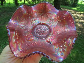 Fenton WATER LILY ANTIQUE CARNIVAL ART GLASS FTD RUFFLED SAUCE RED EXCEPTIONAL 5