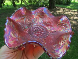 Fenton WATER LILY ANTIQUE CARNIVAL ART GLASS FTD RUFFLED SAUCE RED EXCEPTIONAL 6