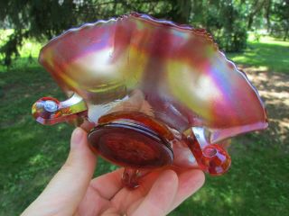 Fenton WATER LILY ANTIQUE CARNIVAL ART GLASS FTD RUFFLED SAUCE RED EXCEPTIONAL 7