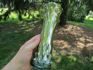 Millersburg Swirled Hobnail Antique Carnival Glass Vase Green A Gleaming Gem