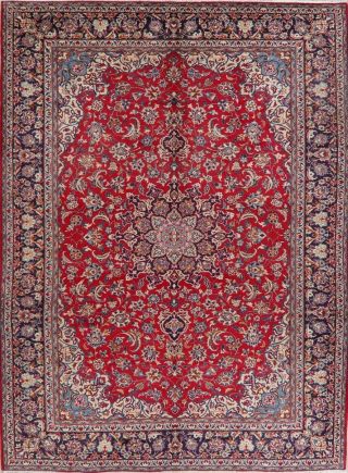 VINTAGE Traditional Floral RED Hand - made Area Rug Oriental Wool 10x13 2