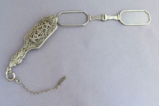 Antique Victorian Sterling Lorgnette Folding Glasses Opera Repousse Spectacles