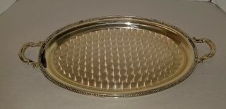 Vintage Ronson Oval Silver Plate Tray W/handles Optic Swirl Design