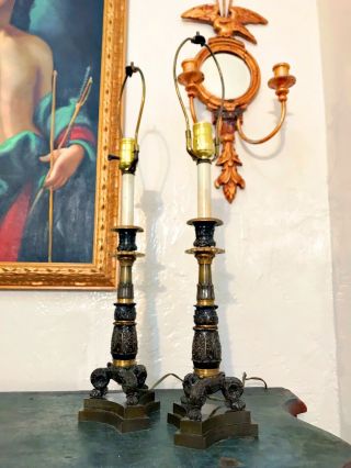 French Empire Style Paw Feet Table Lamps - A Pair