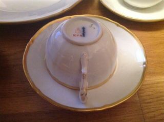Antique KPM Royal Berlin Porcelain (17 Piece Tea Set) White & Gold Trim c1880 8