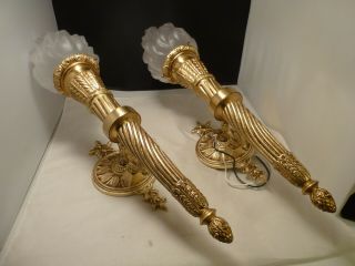Vintage French Bronze Sconces Empire Style Pair Torch Lights