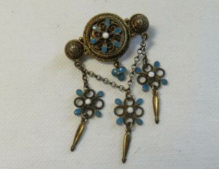 Antique Victorian Pin With Drops And Plique A Jour Enamel Needs A Pin For T Bar