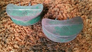 Two Vintage Bait Box,  Hook On Belt Fishing Container,  Worm Bug Fly Green Metal