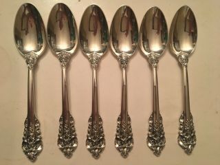 Vintage Set 6 Wallace Grand Baroque Sterling Silver Oval Soup/ Dessert Spoons