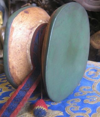 Antique Tantrik Tibetan Bhutan Kapala Damaru,  Drum,  Nepal 8