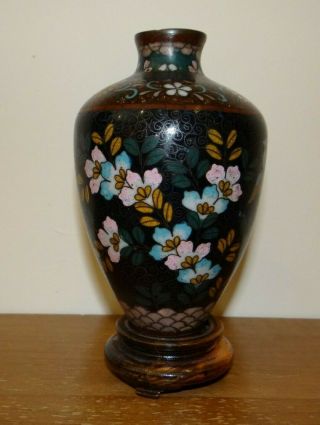 Antique Japanese Meiji Cloisonne Vase On Stand Bird Flowers