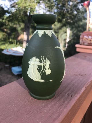 Wedgwood Rare Antique Jasperware Dark Olive Green Vase C 1891 - 1908