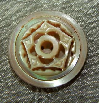 Antique Vintage Button Ornate 2 Piece Carved Mother Of Pearl 904 - A