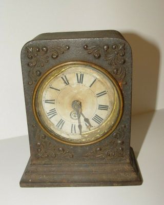 Estate Vintage Antique Victorian Cast Iron Cw Alarm Shelf Clock For Refurbishing