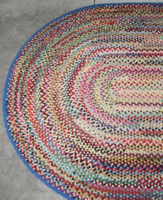 Vintage antique wool braided oval rug carpet cottage farm rustic large 6 ' x 9 ', 3