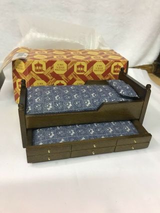 Vintage Dollhouse Miniatures Town Square Wooden Bed With Pullout