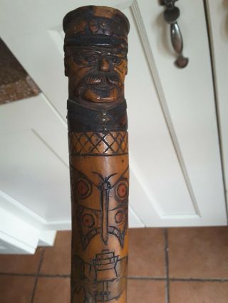 1917 Military Campaign Hand Carved Wooden Walking Stick