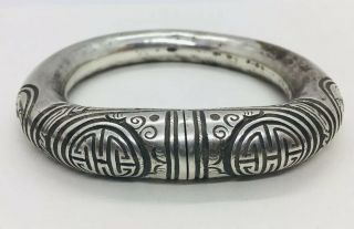 Antique Chinese Sterling Silver Ornate Unusual Bangle Bracelet