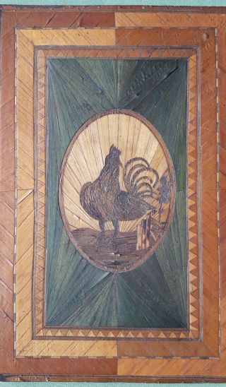 fine 17th century Straw - work panels,  depicting Lion and Rooster 2