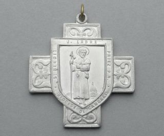 Benedict Joseph Labre & St Mary.  Cross,  Antique Religious Pendant.  French Medal.