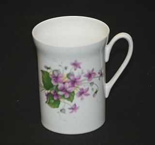 Vintage Zeller Crest 838/c Bone China Tall Coffee Cup Mug Purple Flowers England