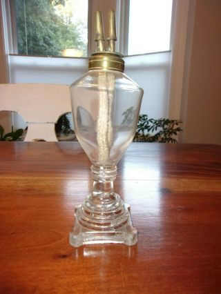 Antique Glass Whale Oil Lamp Brass Double Burner