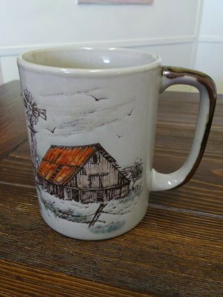 Vintage Otagiri Japan Coffee Cup Mug Country Farm Windmill