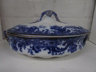 Antique Flo Blue Royal Doulton Pottery Tureen Lidded Vegetable Dish Rgd 316420