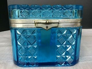 Antique Imperial Russian Blue Pressed Glass Tea Caddy Trinket Box 1900’s