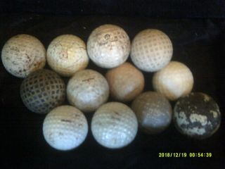 Rare Unusual Antique Golf Balls (12) Mesh Dimple - One Gutty W/ Paint