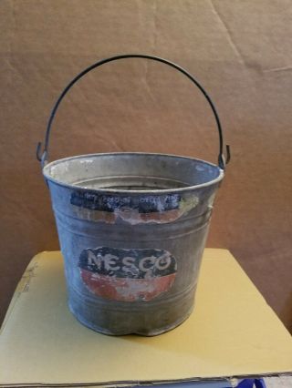 Vintage Nesco Antique Galvanized Metal Bucket W/ Handle Kitchen Pail