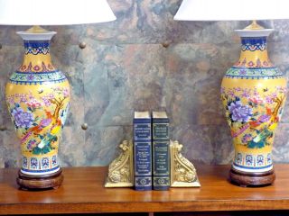38 " Tall Large Pair Chinese Porcelain Vase Lamps Handmade Cloisonne Japanese